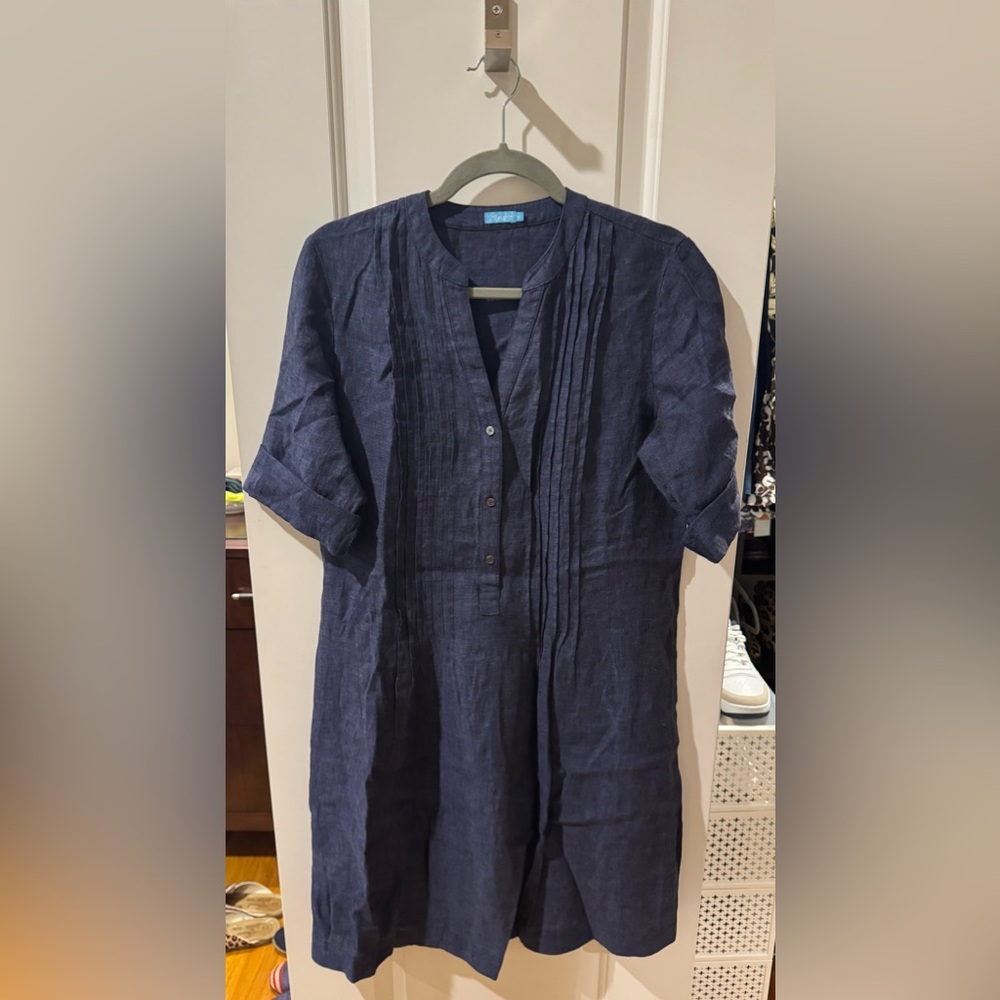 J.McLaughlin Women's Navy Linen Pleated Dress Size Medium